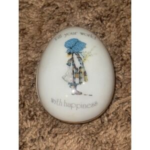 Vintage‎ Holly Hobbie Porcelain Egg Trinket Box Fill Your World Happiness